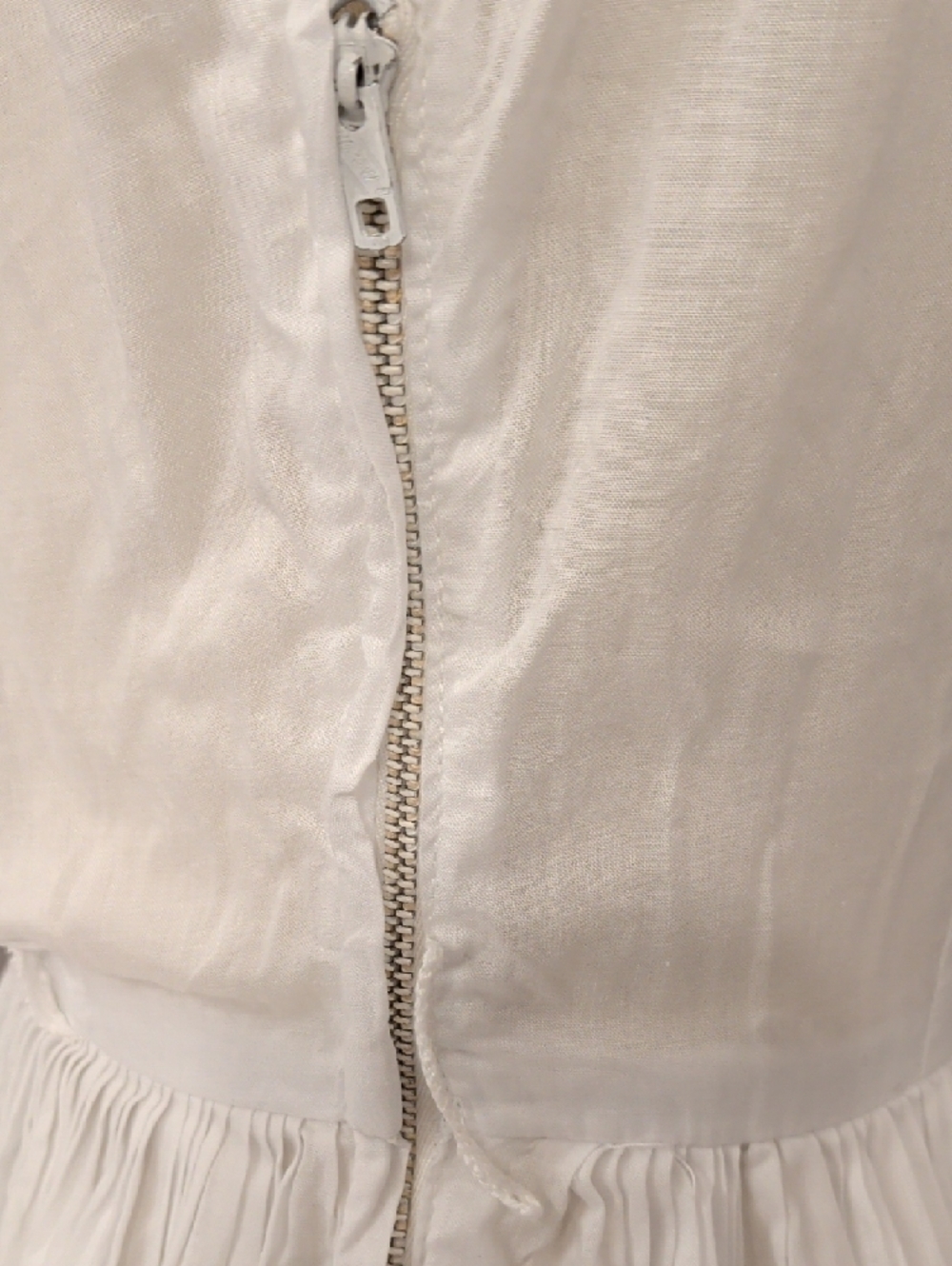 Vintage 50s White Sleeveless Midi Dress Blue Floral Embroidery Fit & Flare SeeMs - Picture 8 of 14